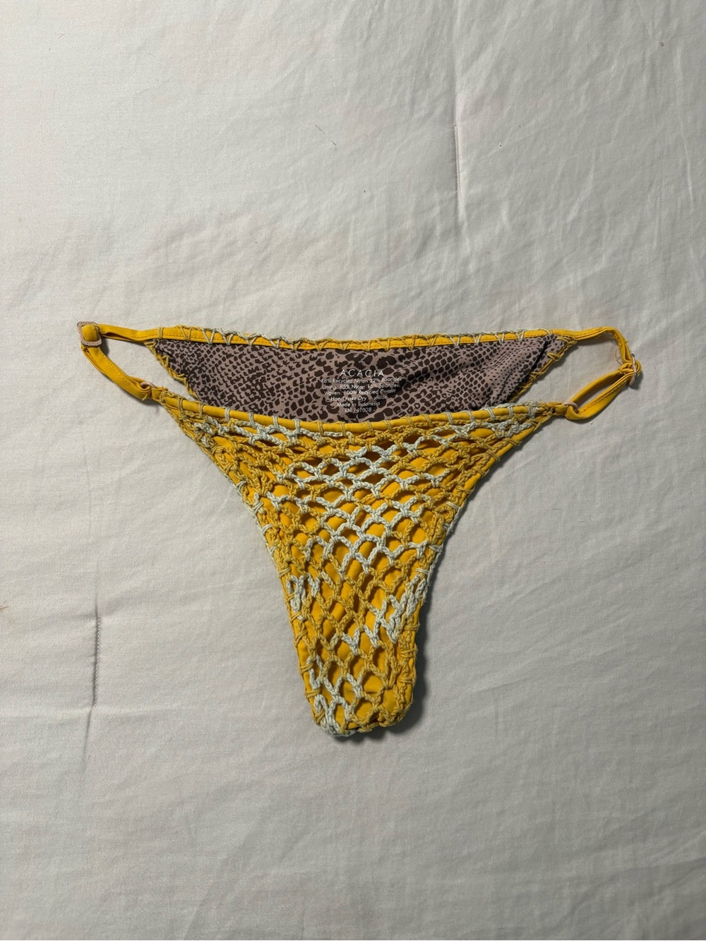 Yellow Crochet Mesh Bikini Bottom with Snakeskin Liner